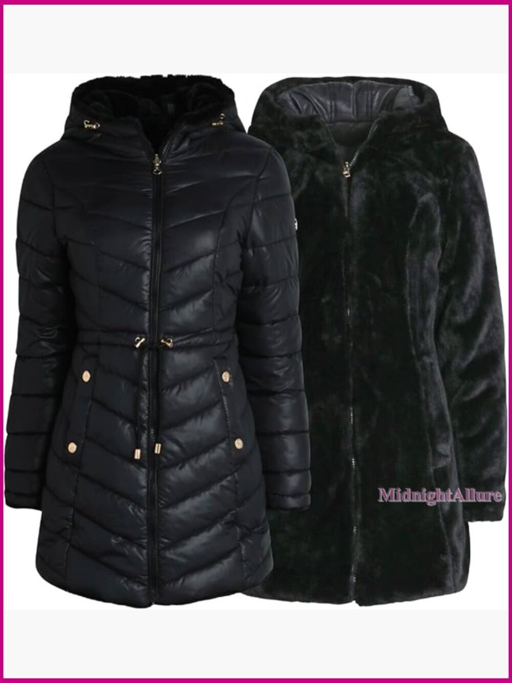Reversible Hooded Puffer Jacket with Faux Fur Lining, Insulated Winter Coat